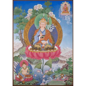 Exquisite Guru Rinpoche Thangka Print For Spiritual Enlightenment | Beautiful Canvas Print Of Second Buddha | Padmasambhava Wall Hanging Art