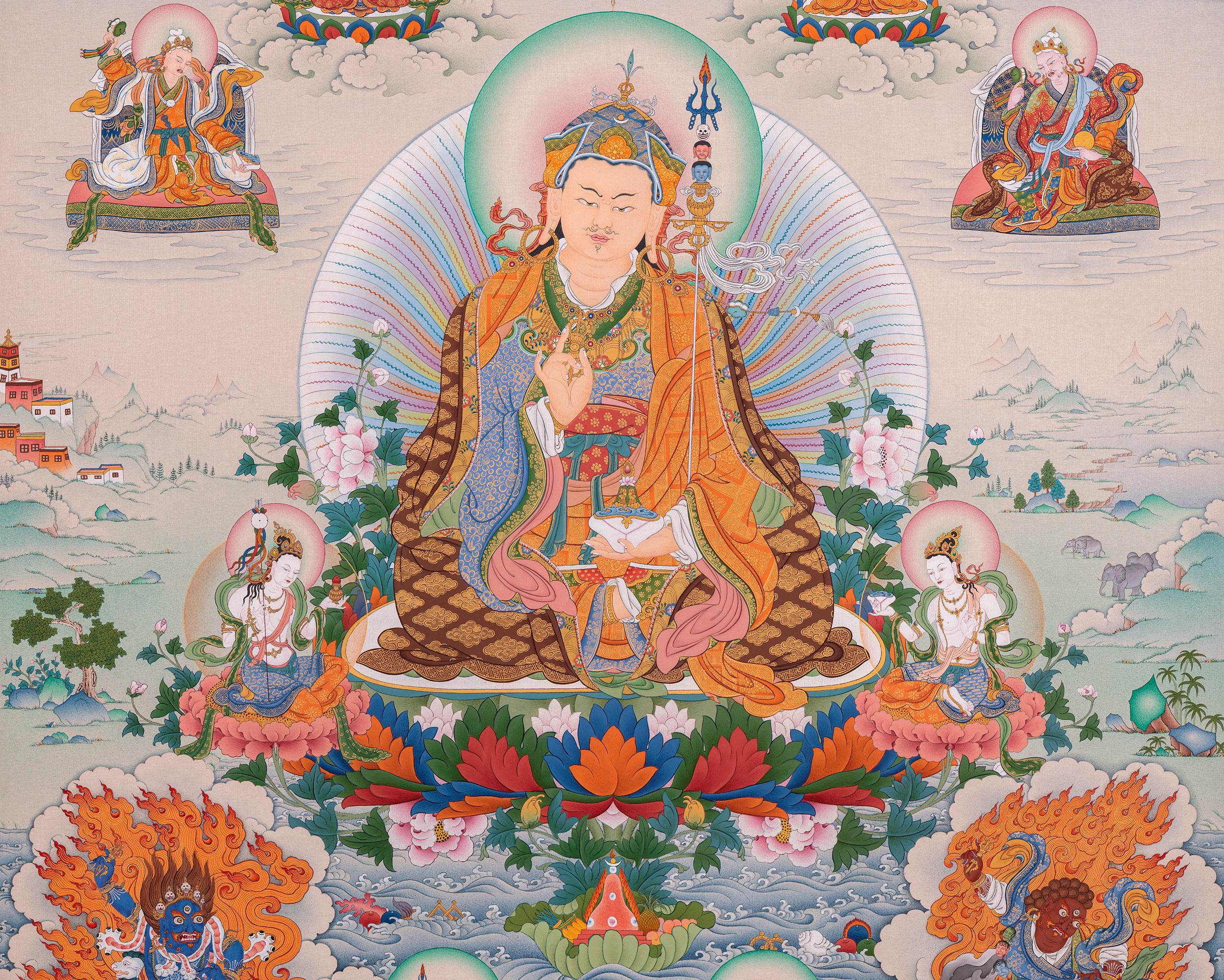 グル・パドマサンバヴァ顕現のプリント｜リンポチェの壁画｜仏教瞑想の