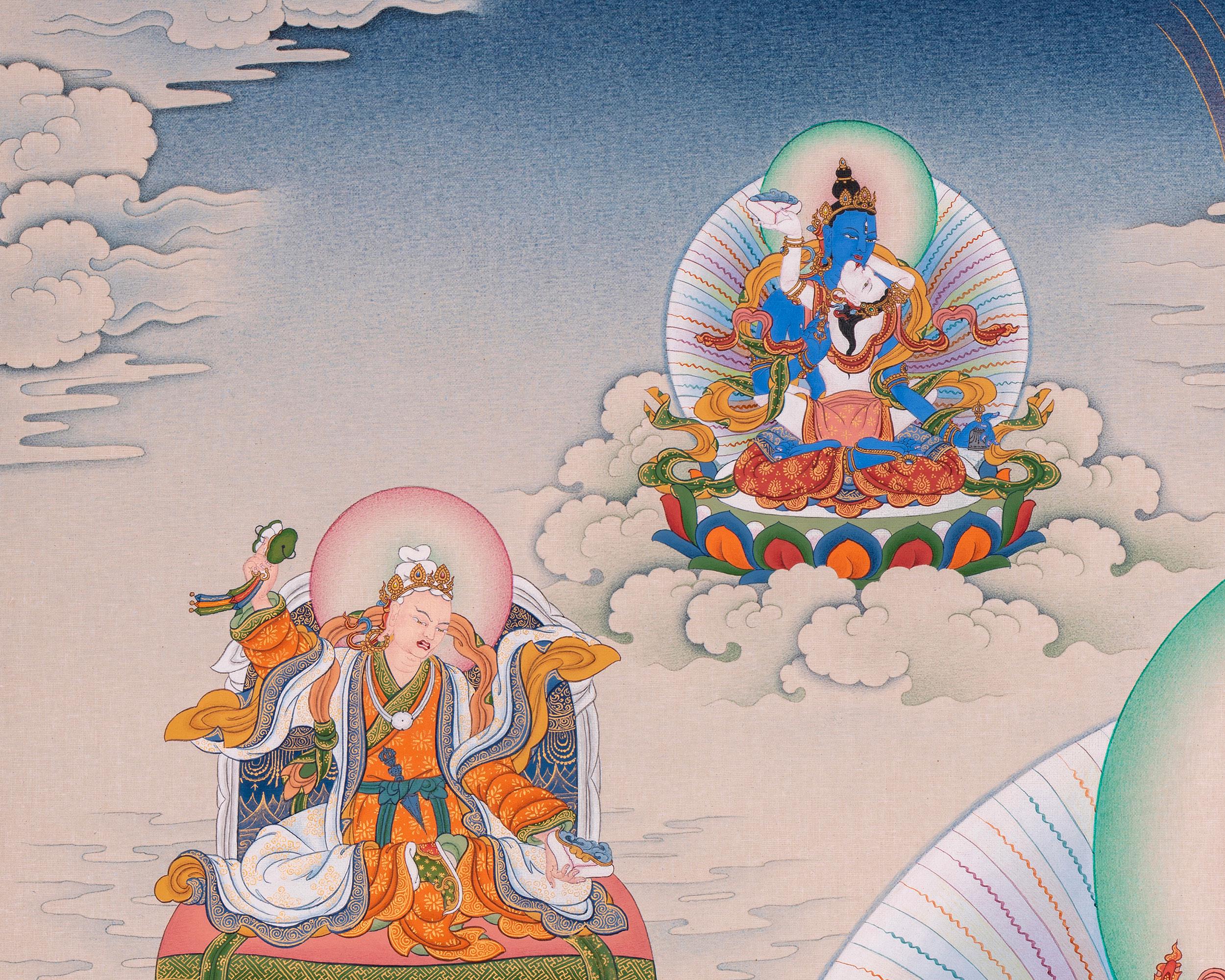 グル・パドマサンバヴァ顕現のプリント｜リンポチェの壁画｜仏教瞑想の