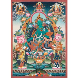 Green Tara Female Bodhisattva Original Hand-Painted Buddhist Thangka  | Wall Hanging Painting for Positivity | Tibetan Thangka of Dolma