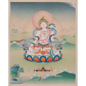 White Tara Thangka: Handgemalte buddhistische Heilkunst aus 24K Gold