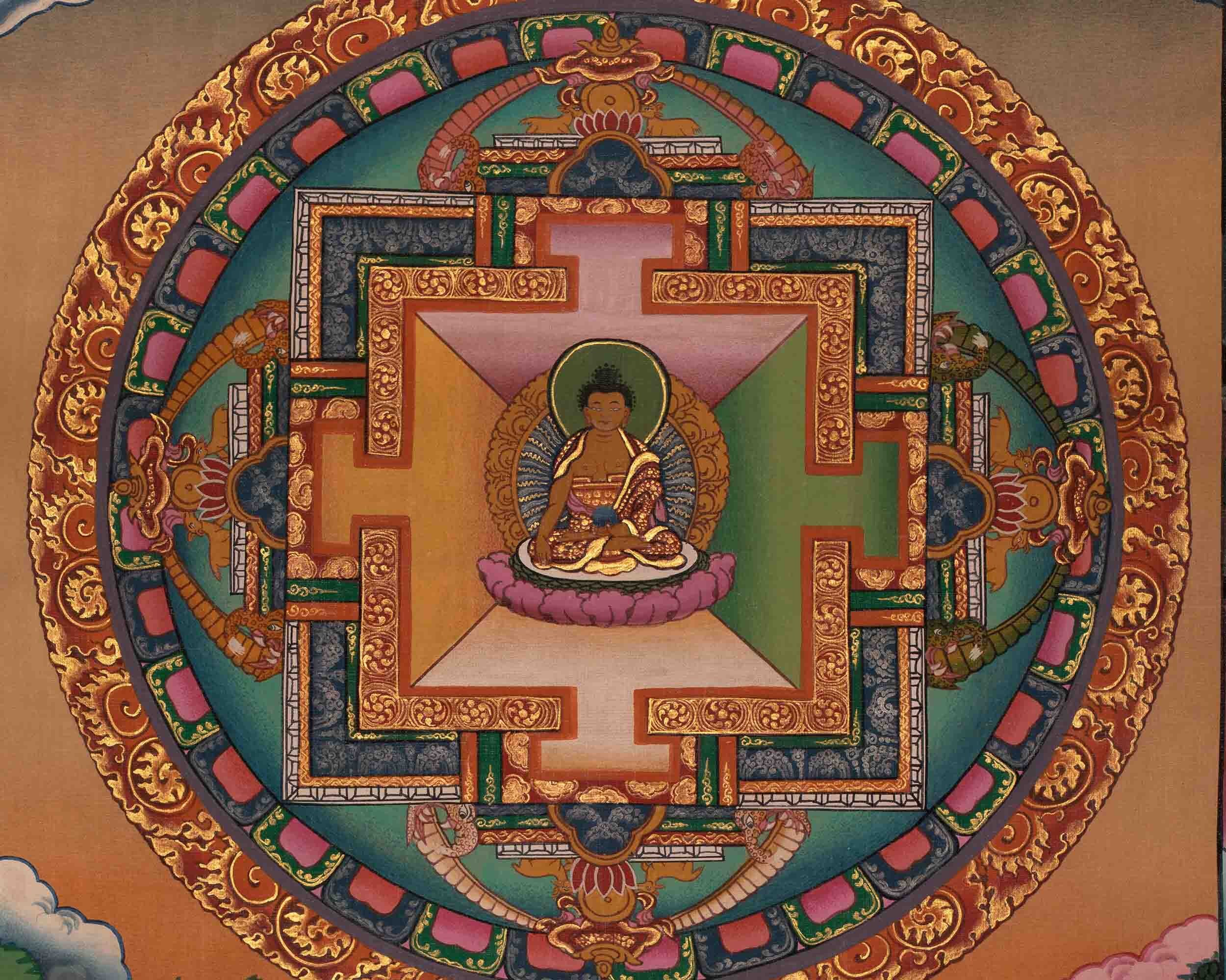 ヴィンテージ仏陀曼荼羅 | 頂上の普賢菩薩 | ドラゴンボーダー