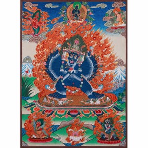 Fierce Yamantaka Thangka | Wrathful Protector Deity | Tantric Protector Art | Spiritual Home Decor | Tibetan Wall Art | Ritual Altar Decor