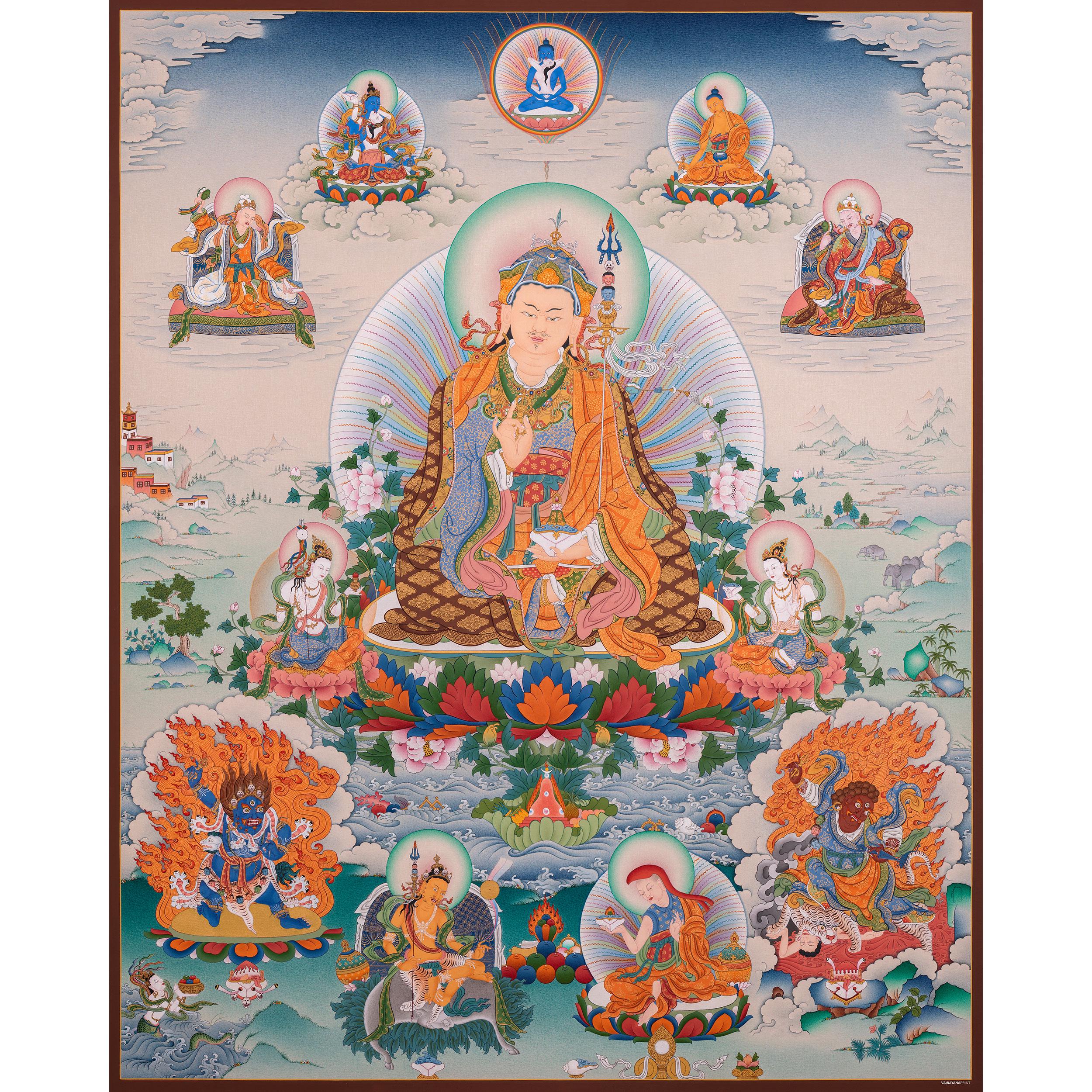 グル・パドマサンバヴァ顕現のプリント｜リンポチェの壁画｜仏教瞑想の