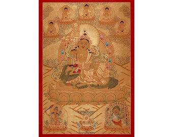 Vollgoldenes Namtose-Thangka-Gemälde | Wächter Dharmapala | Gottheit des Reichtums | Kunst des tibetischen Buddhismus zum Schutz | Religiöse Wanddekoration