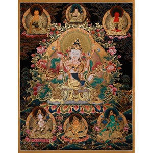 Unique Vajrasattva and Consort Thangka | Spiritual Masterpiece with Gold Embellishments | Journey to Enlightenment | Purification Artwork