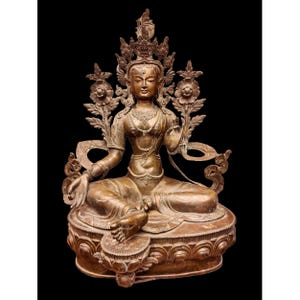 Peaceful Mother Green Tara Statue | Handcrafted Lost-Wax Buddhist Sculpture | Natural Finish Symbol of Compassion, Wisdom and Enlightenment