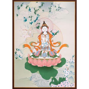 White Tara Thangka Painting: Hand-Painted Karma Gadri Style, Tibetan Art (15x20 inches)