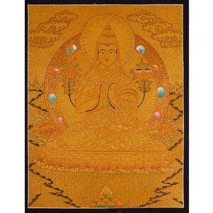 Full Gold Style Tsongkhapa Original Hand-Painted Tibetan Thangka | Religious Painting Of Buddhist Master | Tibetan Wall Decoration Painting