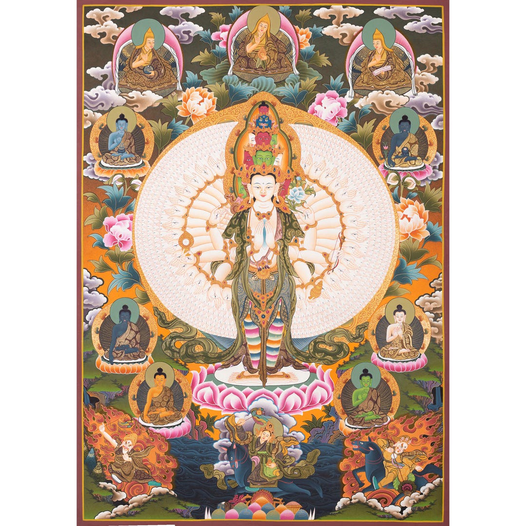 タンカ画 - 千手観音 - チベット仏教美術 - 曼荼羅壁掛け - Etsy 日本