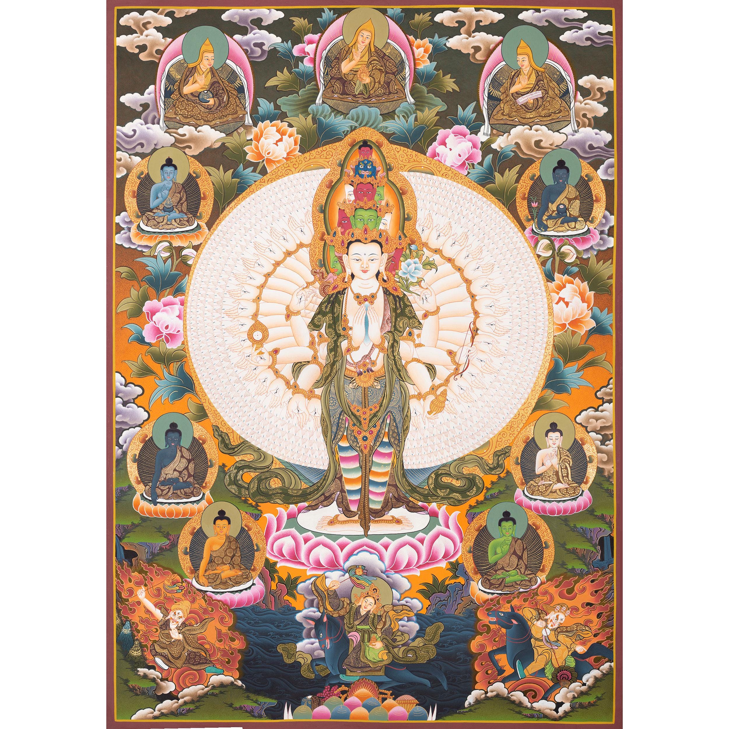 タンカ画 - 千手観音 - チベット仏教美術 - 曼荼羅壁掛け - Etsy 日本