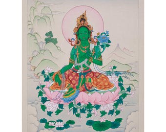 Goddess Shyama Tara Thangka | Original Green Tara Painting | Mother of Liberation | Traditional Artwork | Buddhist Healing Deity | Wall Art