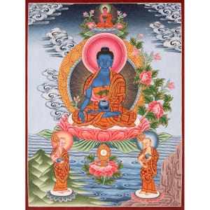 Medicine Buddha Thangka | Bhaisajyaguru Original Hand-Painted Tibetan Healing Art | Mindfulness Meditation Practice Tool |Good Luck to House