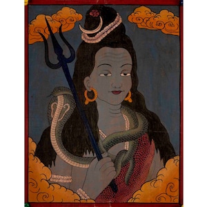 Original Hand-Painted Lord Shiva Thangka Painting |  Rare Collection Hindu Deity: Mahadev Thangka Art | Wall Hanging Yoga Meditation Art