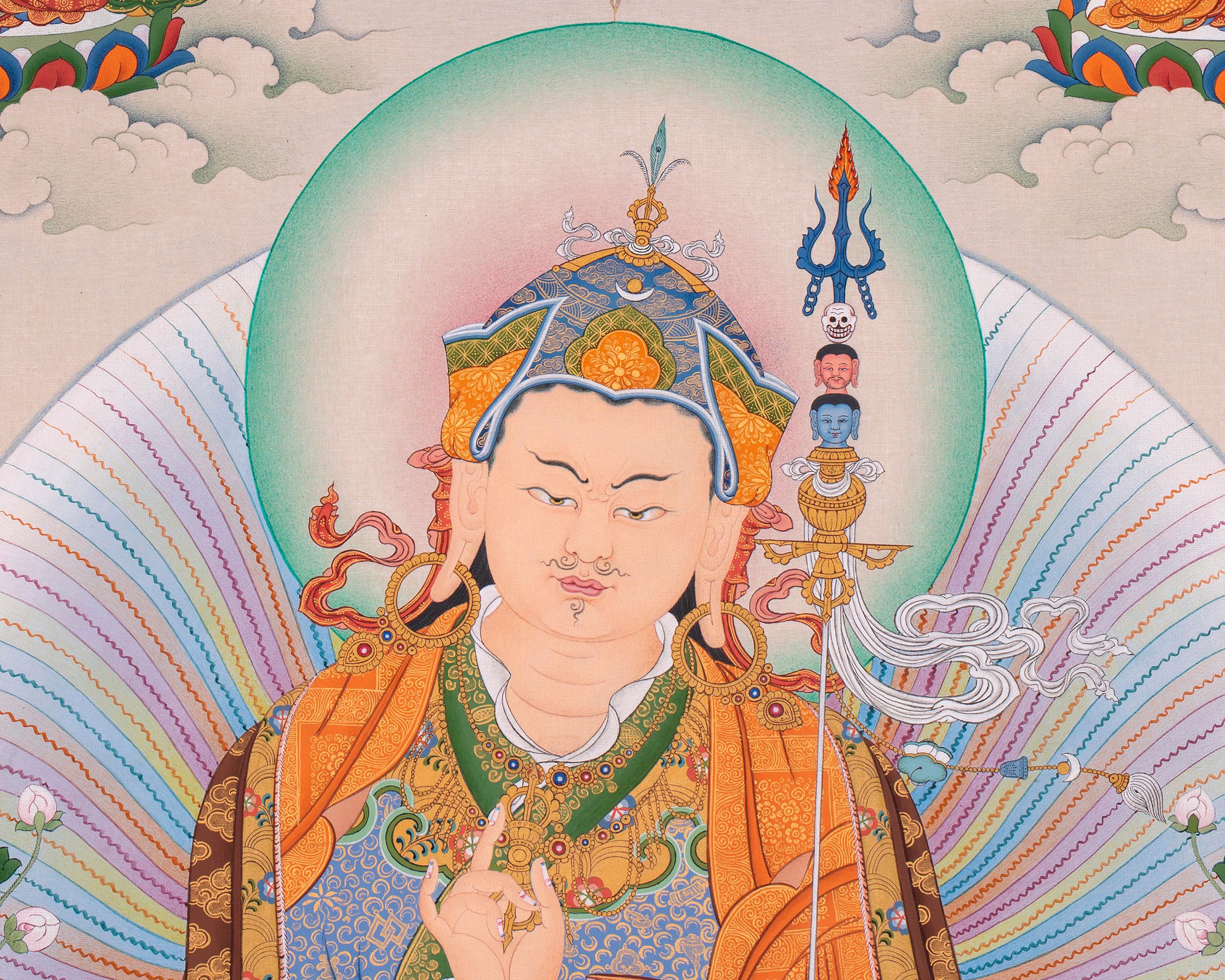 グル・パドマサンバヴァ顕現のプリント｜リンポチェの壁画｜仏教瞑想の