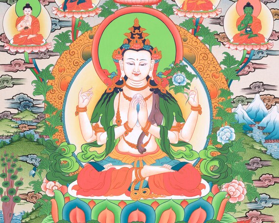 チベット観音タンカ | チェンレジ仏教美術 | 慈悲、知恵、そして精神的