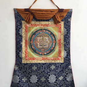 Hand-Painted Kalachakra Mandala Art from Nepal | Wheel of Time | Yoga Meditation Canvas Artwork | Best Quality Tibetan Mandala Paintings