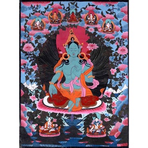 30+ Year Big Size Green Tara Thangka Surrounded By Boddhisattvas | Female Bodhisattva Original Hand Painted Thangka | Wall Decor Painting