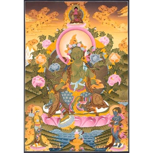 Original Hand-Painted Green Tara Thangka | Bodhisattva Deity | Himalayan Art For Home Decoration and Shrine | Traditional Art |Wall Hanging