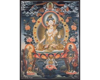 Buddhist White Tara Painting | Sitatara Healing Buddha | Hand-Painted Goddess of Longevity | Meditation Shrine Decor | Made in Nepal