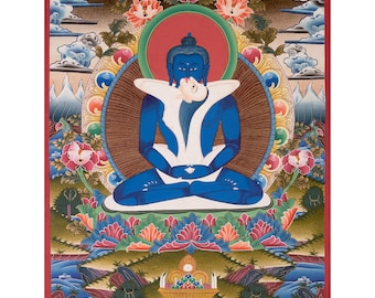 Original Hand-Painted Samantabhadra Thangka | Yab Yum Buddha | Wall Hangings | Spiritual Gift | Home Decor | Canvas Painting | Altar Decor