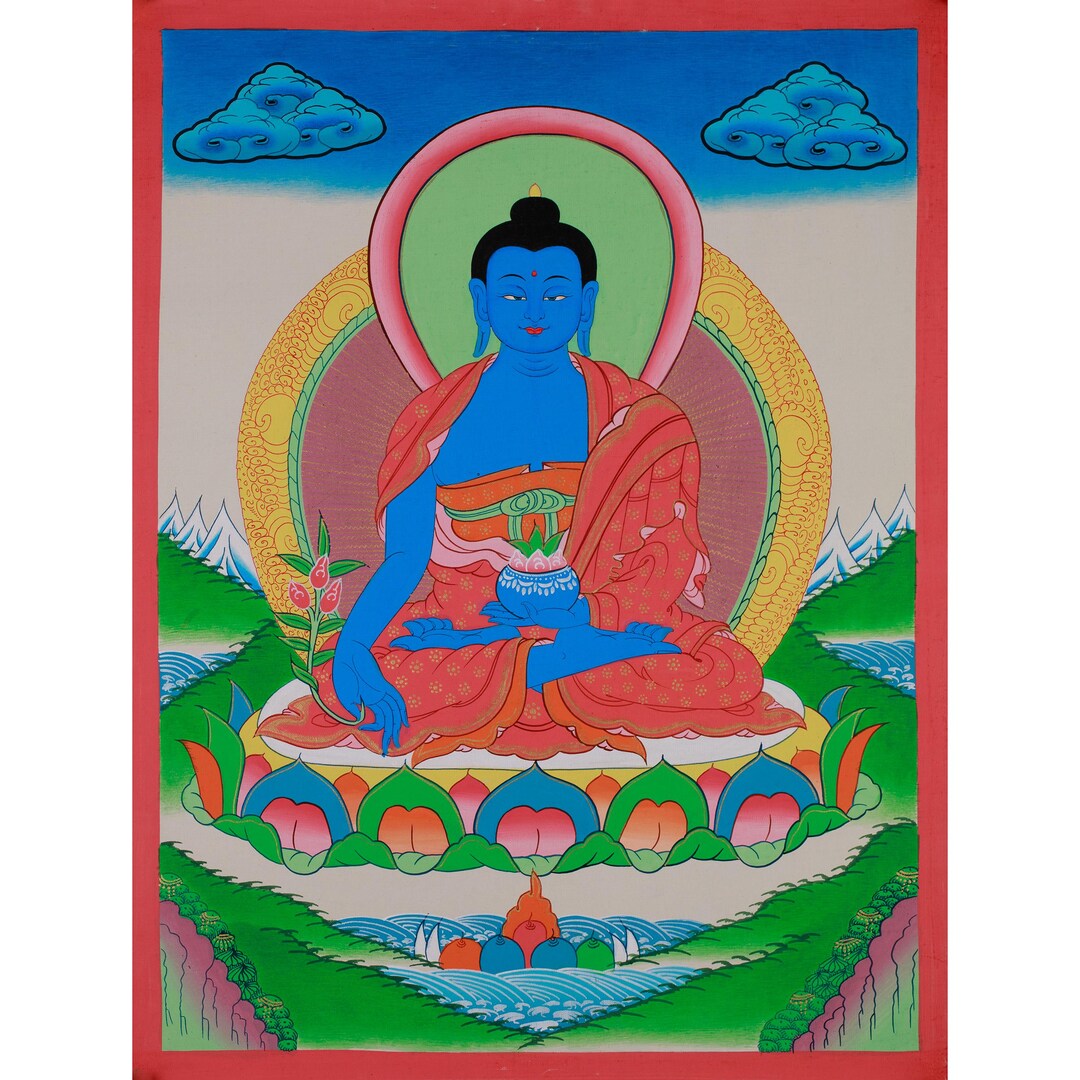 チベット医学 曼荼羅画集 The Buddha's Art of Healing Buddha of Healing, Sangye Menla | Buddha Wall Art for Health and Spiri