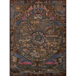 Stampa Bhavachakra Thangka / Ruota della vita di alta qualità / Stampa digitale / Opera d'arte tradizionale tibetana / Arte spirituale per la casa / Spazio per l'altare