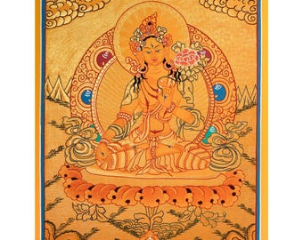 最高品質の白ターラ菩薩タンカ絵画 - 仏教の祈りや瞑想に最適 - Etsy 日本