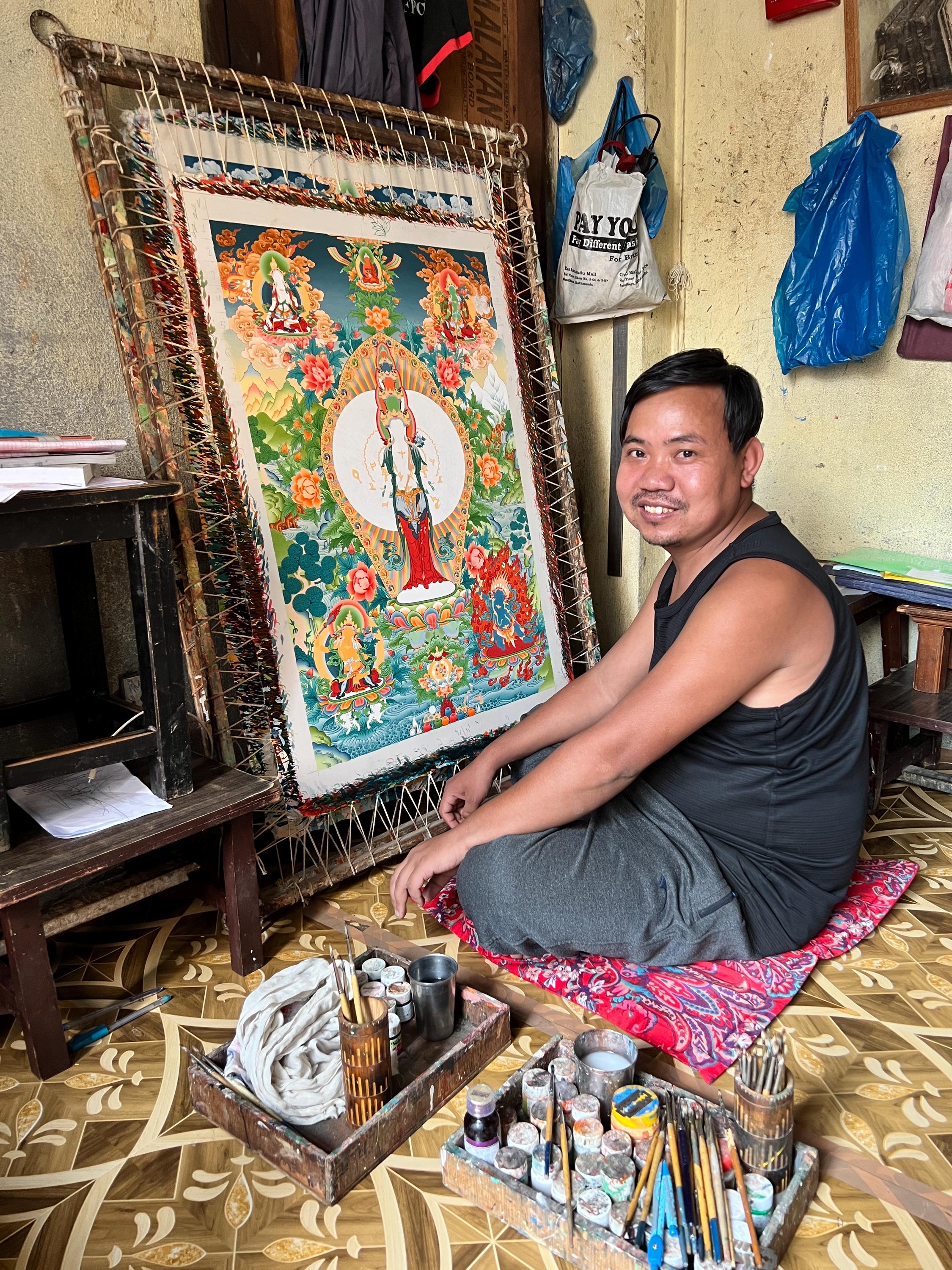 Nirvana Buddha Thangka Painting, Buddhist Art Print, Asian Wall