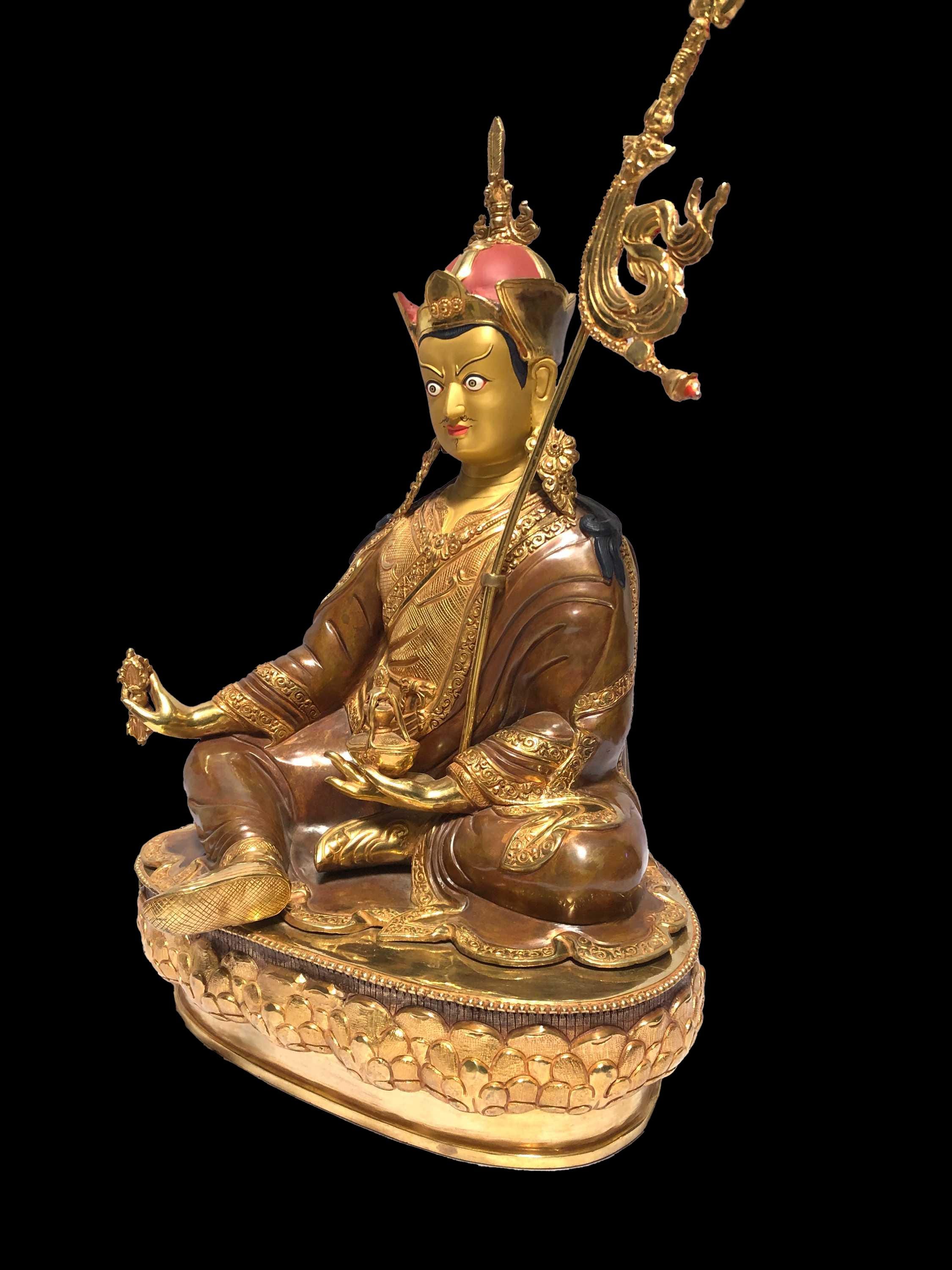 パドマサンバヴァ チベット彫刻 | 修道院品質の仏像 | 金箔仕上げ、火