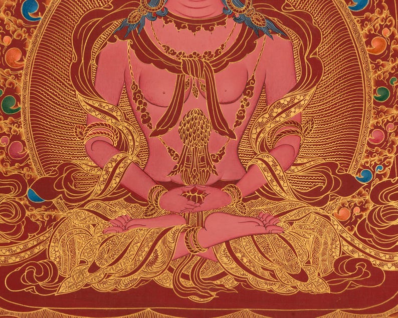Tangka Red Amitayus Buddha Thangka | Red Buddha | Hand-painted on Red Background ...