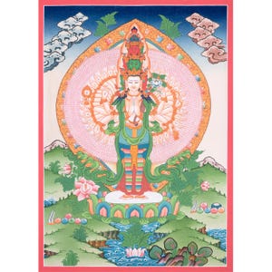 Hand-Painted 1000 Armed Avalokiteshvara Thangka Painting | Bodhisattva Chenrezig of Infinite Compassion | Om Mani Padme Hum | Zen Buddhism