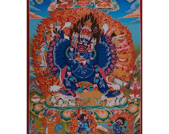 Traditional Yamantaka with Other Deities Thangka | Wrathful Deity of Vajrayana Buddhism | Tibetan Art for Spiritual Practice | Home Decor