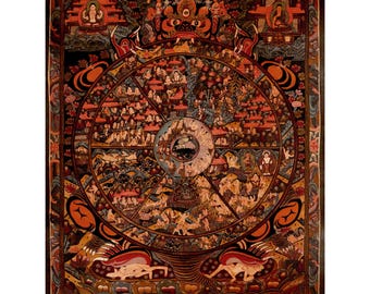 輪廻転生 涅槃 オリジナル手描き仏教タンカ | 壁掛け装飾