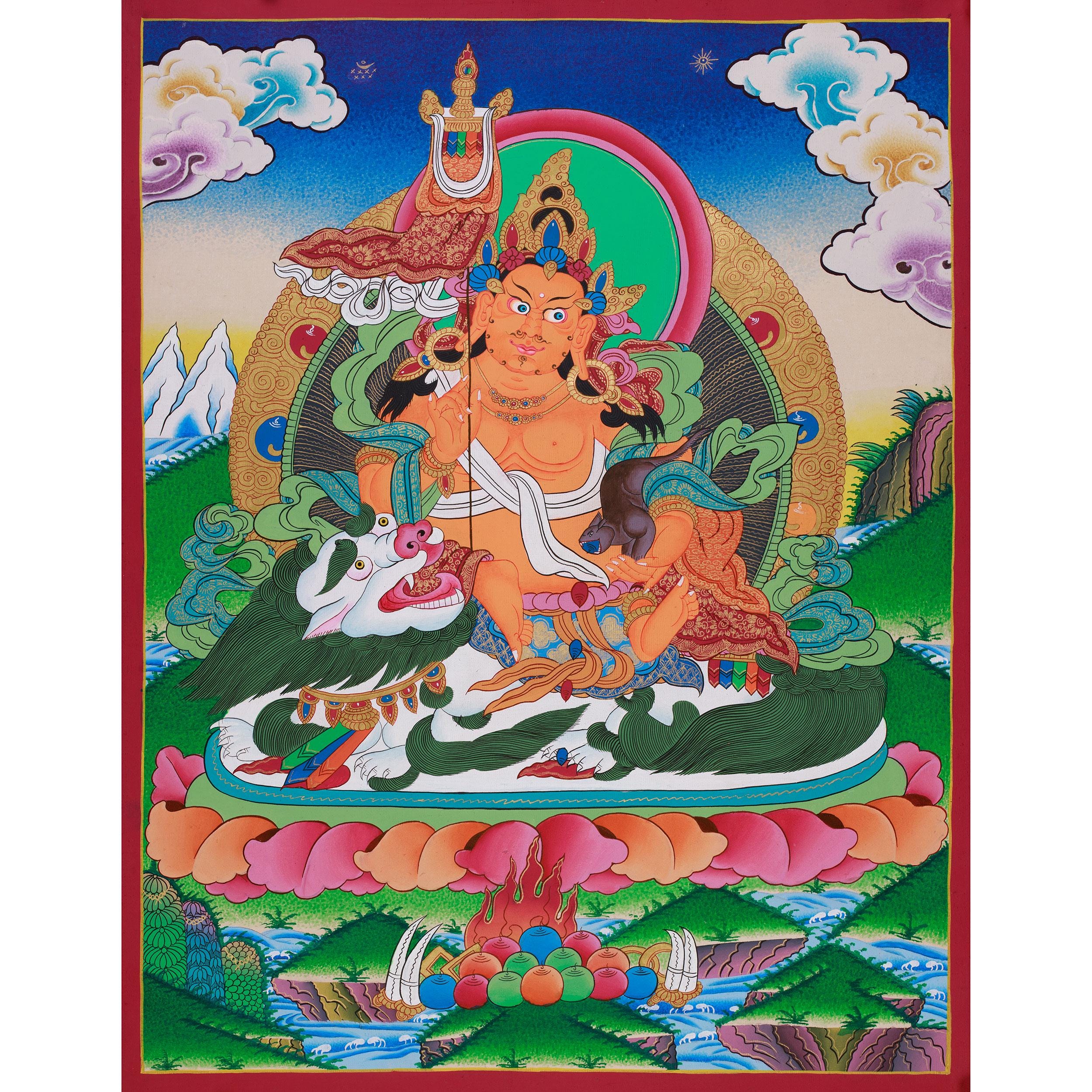 オリジナル手描きナムトーセ・タンカ絵画｜財運の神｜北の守護王｜守護