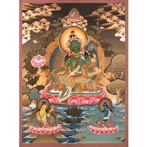 Green Tara Thangka | Original Hand-Painted Female Deity | Healing Tara Painting | Art Painting for Meditation and Good Luck to House