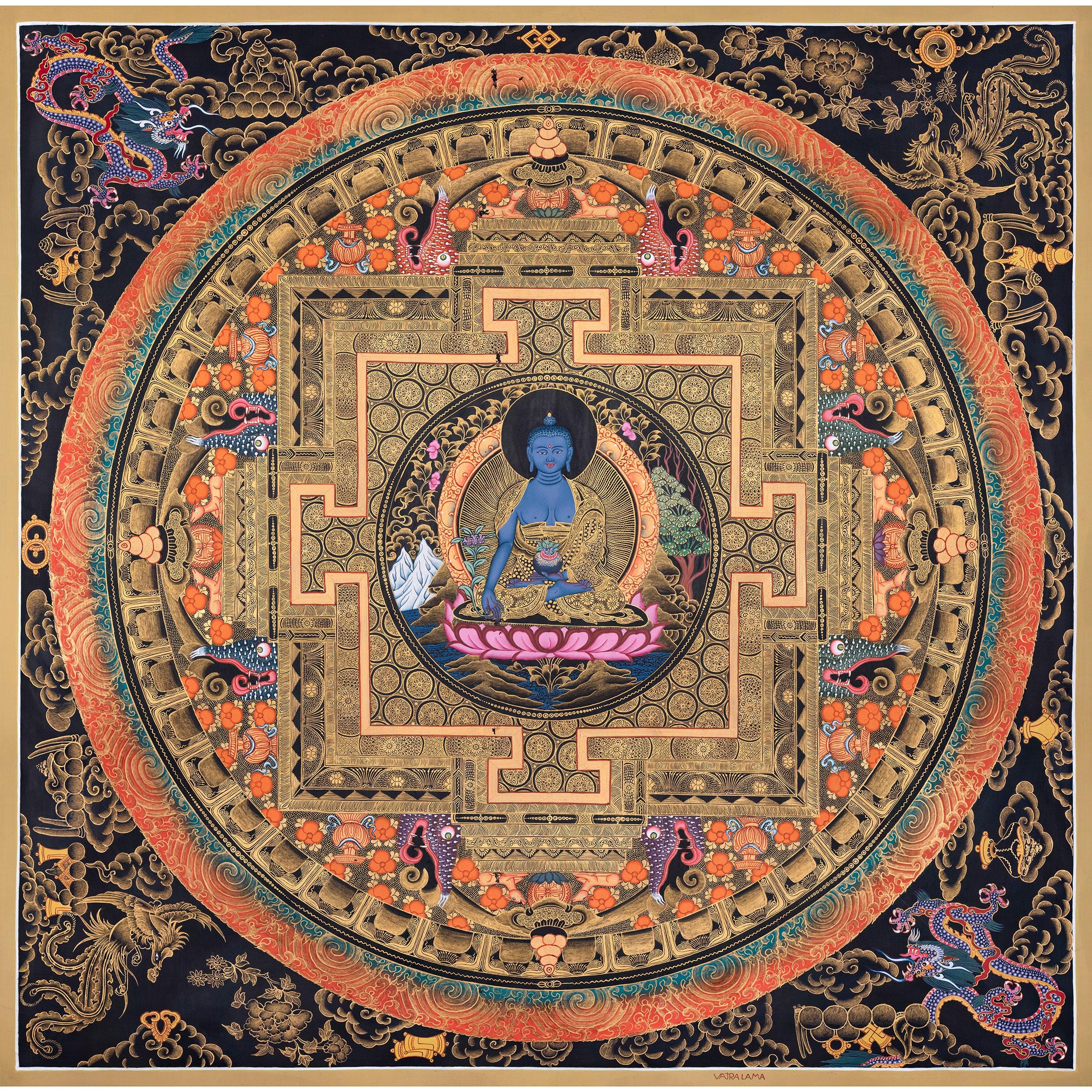 薬師如来曼荼羅タンカ画、チベット仏教美術、手作り壁掛け - Etsy 日本