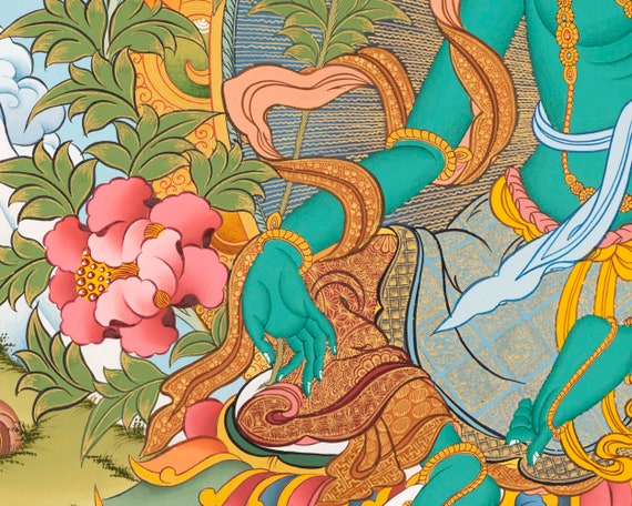 Green Tara Thangka Painting, Tibetan Buddhist Art, Handmade Wall