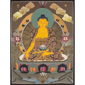 Traditional Hand-Painted Shakyamuni Buddha | Tibetan Buddhist Thangka | Religious Painting | Wall Hanging | Housewarming Gifts | For Yoga