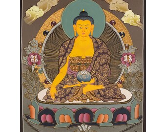Original Hand-Painted Shakyamuni Buddha Thangka | Gautama Buddha Traditional Buddhist Meditation Art | Shrine Decor | Sacred Wall Art