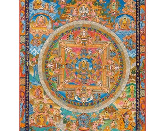 Maitreya Buddha Mandala Thangka | Sacred Mandala of the Future Buddha | Tibetan Thangka for Enlightenment and Meditation | Spiritual Decor