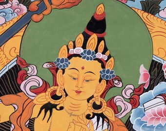 マンジュシュリータンカアート：24K金で描かれたチベットの菩薩画