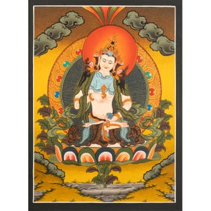 Vajrasattva Original Hand-Painted Thanka | Dorje Sempa Buddhist Painting | Tibetan Dorsem Art for Meditation Practice | Religious Wall Decor