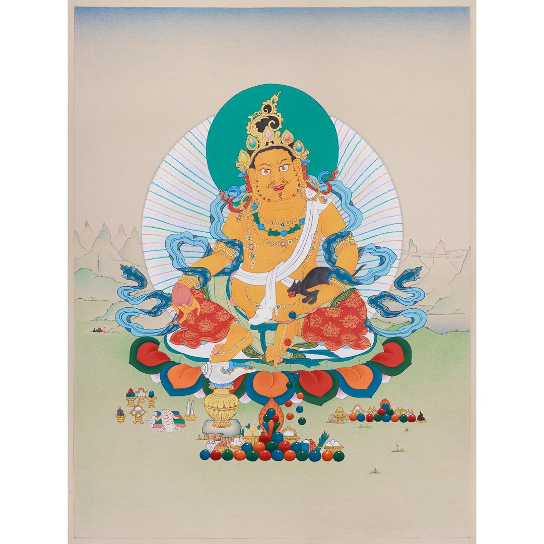 Original Hand-painted Tibetan Wealth Deity, Dzambhala | Buddhist