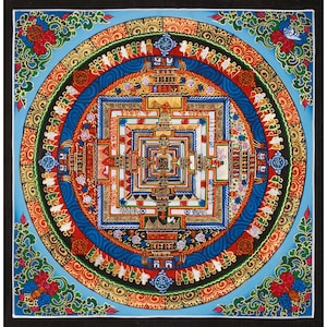 Traditional Kalachakra Mandala Thangka | Hand-Painted Tibetan Buddhist Wheel of Time Art | Buddhist Sacred Mandala for Meditation and Decor