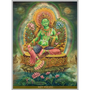 Sacred  Green Tara Thangka Print | Fine Quality Print | Meditation Art | Goddess of Compassion | Spiritual Decor | Buddhist Deity Wall Art