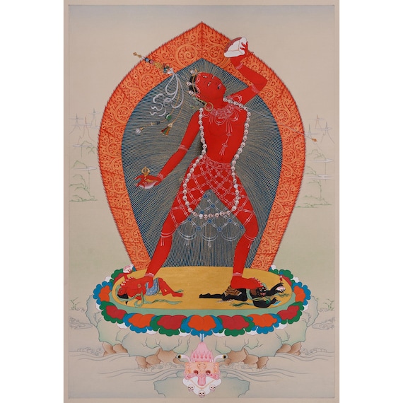 赤いダキニ・ヴァジュラヨーギニ・タンカ | 伝統的なチベット仏教美術