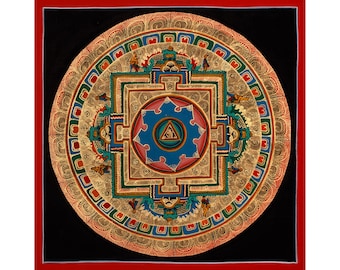 Handmade Om Mandala Thangka | Tibetan Buddhist Meditation Art | Himalayan Mandala Painting | Spiritual Wall Decor | Sacred Geometry Artwork