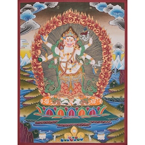 Six Armed White Mahakala | Gonkar Tibetan Buddhism | Himalayan Arts | Spiritual Practice | Tibetan Buddhism Thangka Painting | Wall Hanging