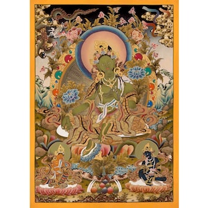 Original Hand Painted Green Tara Tibetan Thangka Painting | Wall Hanging Decor Meditation And Yoga | Traditional Buddhist Art